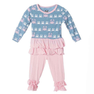 Girl's Bamboo Long Sleeve Double Ruffle Outfit Set, Blue Moon Crabbies Baby & Toddler Outfits