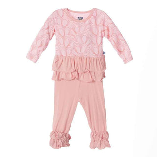 Girl's Bamboo Long Sleeve Double Ruffle Outfit Set, Lotus Mussels Baby & Toddler Outfits