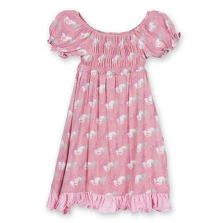 Girl's Bamboo Gathered Dress, Desert Rose Wild Horses Baby & Toddler Dresses