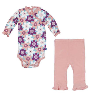 Girl's Bamboo Kimono One Piece & Ruffle Pant Set, Pasque Flower Baby One-Pieces