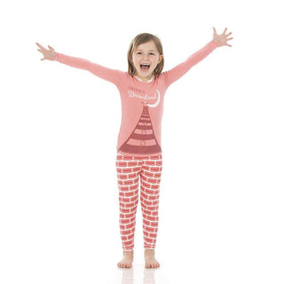 Girl's Bamboo Long Sleeve Graphic Tee Pajama Set - Natural Game Tickets Baby & Toddler Sleepwear