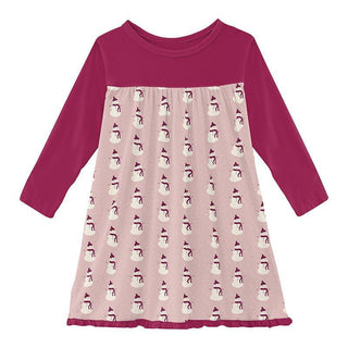 Girl's Print Bamboo Classic Long Sleeve Swing Dress - Baby Rose Tiny Snowman Baby & Toddler Dresses