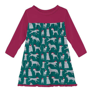 Girl's Print Bamboo Classic Long Sleeve Swing Dress - Cedar Santa Dogs Baby & Toddler Dresses