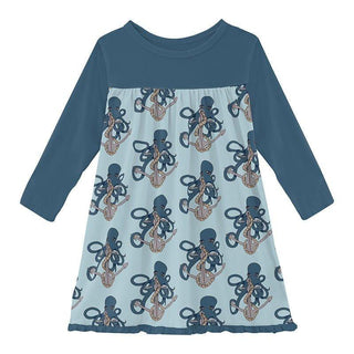 Girl's Print Bamboo Classic Long Sleeve Swing Dress - Spring Sky Octopus Anchor Baby & Toddler Dresses