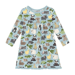 Girl's Print Bamboo Classic Long Sleeve Swing Dress - Spring Sky Too Many Stuffies Baby & Toddler Dresses