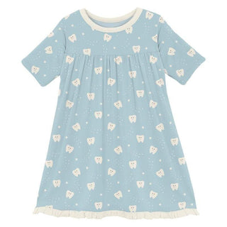 Girl's Print Bamboo Classic Short Sleeve Swing Dress - Spring Sky Tooth Baby & Toddler Dresses