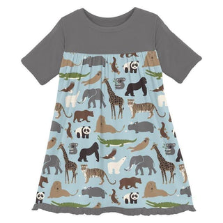 Girl's Print Bamboo Classic Short Sleeve Swing Dress - Spring Sky Zoo Baby & Toddler Dresses
