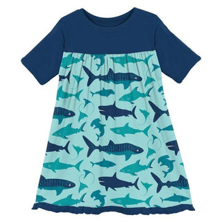 Girl's Print Bamboo Classic Short Sleeve Swing Dress - Summer Sky Shark Week Baby & Toddler Dresses