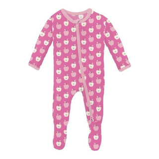 Girl's Print Bamboo Footie with 2-Way Zipper - Tulip Johnny Appleseed KicKee Pants Size: Newborn