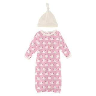 Girl's Print Bamboo Layette Gown & Single Knot Hat Set - Cake Pop Swan Princess Baby & Toddler Sleepwear