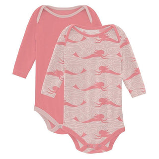 Girl's Print Bamboo Long Sleeve One Piece (Set of 2) - Baby Rose Mermaid & Strawberry Baby One-Pieces
