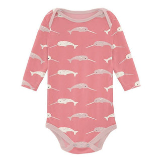 Girl's Print Bamboo Long Sleeve One Piece - Strawberry Narwhal Baby One-Pieces