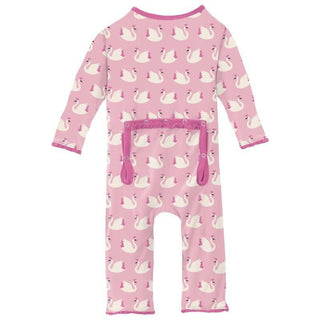 Girl's Print Bamboo Muffin Ruffle Coverall with 2-Way Zipper - Cake Pop Swan Princess Baby & Toddler Sleepwear