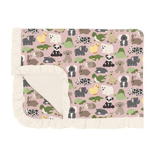 Girl's Print Bamboo Ruffle Toddler Blanket - Baby Rose Too Many Stuffies Swaddling & Receiving Blankets