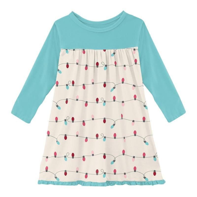 Kickee Pants Classic L/S Swing Dress - Natural Holiday Lights 6-12 Months Kickee Pants Classic L/S Swing Dress - Natural Holiday Lights 6-12 Months