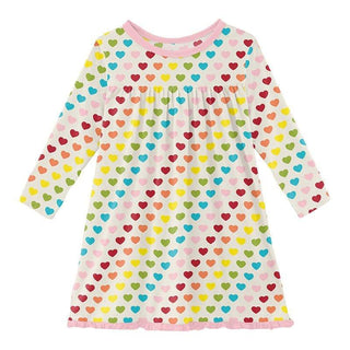 Girl's Print Bamboo Classic Long Sleeve Swing Dress - Rainbow Hearts Baby & Toddler Dresses
