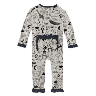 Girl's Print Bamboo Classic Ruffle Coverall with Zipper - Doodles Baby & Toddler Sleepwear