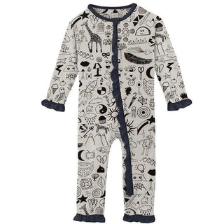 Girl's Print Bamboo Classic Ruffle Coverall with Zipper - Doodles Baby & Toddler Sleepwear
