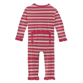 Girl's Print Bamboo Classic Ruffle Coverall with Zipper - Hopscotch Stripe Baby & Toddler Sleepwear