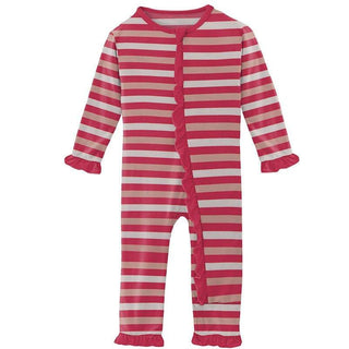 Girl's Print Bamboo Classic Ruffle Coverall with Zipper - Hopscotch Stripe Baby & Toddler Sleepwear