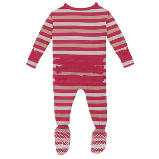 Girl's Print Bamboo Classic Ruffle Footie with Zipper - Hopscotch Stripe Baby & Toddler Sleepwear