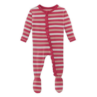 Girl's Print Bamboo Classic Ruffle Footie with Zipper - Hopscotch Stripe Baby & Toddler Sleepwear