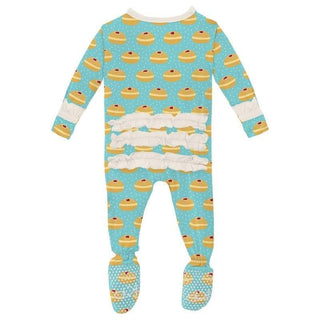 Girl's Print Bamboo Classic Ruffle Footie with Zipper - Iceberg Jelly Donuts (WCA22) Baby & Toddler Sleepwear