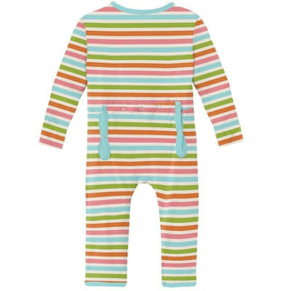 Girl's Print Bamboo Coverall with Zipper - Beach Day Stripe KicKee Pants Size: 6-9 Months