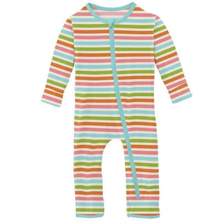 Girl's Print Bamboo Coverall with Zipper - Beach Day Stripe KicKee Pants Size: 6-9 Months