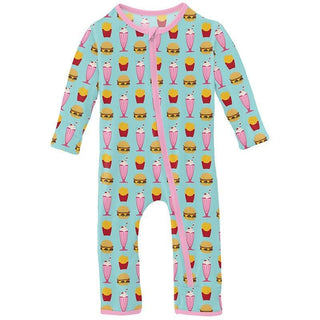 Girl's Print Bamboo Coverall with Zipper - Summer Sky Cheeseburger Baby & Toddler Sleepwear