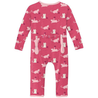 Girl's Print Bamboo Coverall with Zipper - Winter Rose Kitty (15ANV) KicKee Pants Size: 6-9 Months