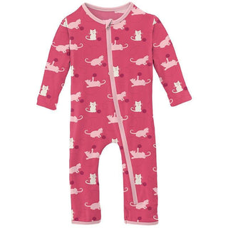 Girl's Print Bamboo Coverall with Zipper - Winter Rose Kitty (15ANV) KicKee Pants Size: 6-9 Months