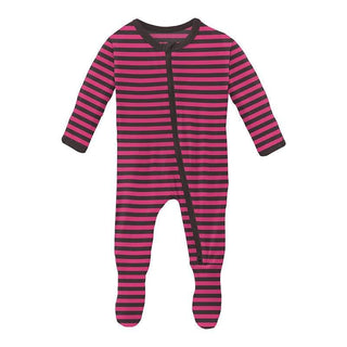 Girl's Print Bamboo Footie with 2-Way Zipper - Awesome Stripe Baby & Toddler Sleepwear