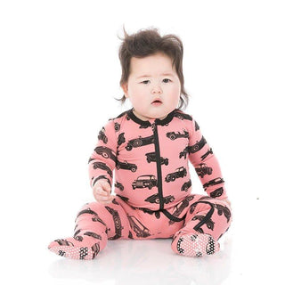 Girl's Print Bamboo Footie with Zipper - Desert Rose Vintage Cars Baby & Toddler Sleepwear