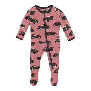 Girl's Print Bamboo Footie with Zipper - Desert Rose Vintage Cars Baby & Toddler Sleepwear