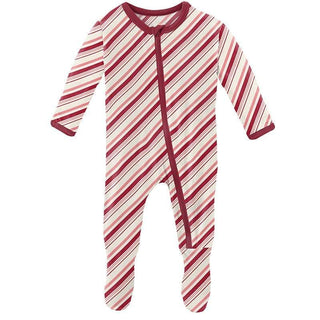 Girl's Print Bamboo Footie with Zipper - Strawberry Candy Cane Stripe Baby & Toddler Sleepwear