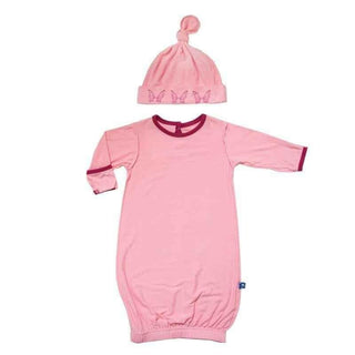 Girls Print Bamboo Layette Gown & Knot Hat Set - Lotus with Berry Butterfly Baby & Toddler Sleepwear