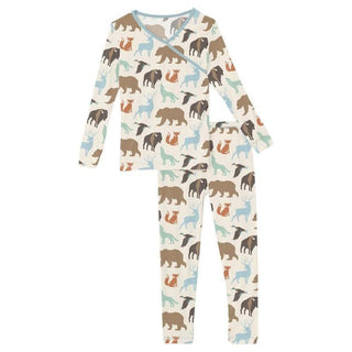 Girl's Print Bamboo Long Sleeve Kimono Pajama Set - National Wildlife Federation KicKee Pants Size: 18-24 Months