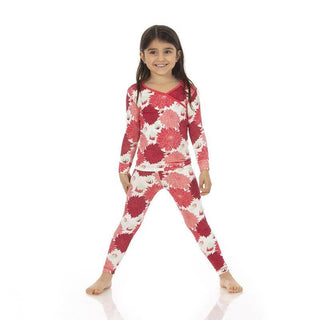 Girl's Print Bamboo Long Sleeve Kimono Pajama Set - Natural Dahlias Baby & Toddler Sleepwear