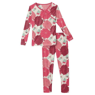 Girl's Print Bamboo Long Sleeve Kimono Pajama Set - Natural Dahlias Baby & Toddler Sleepwear