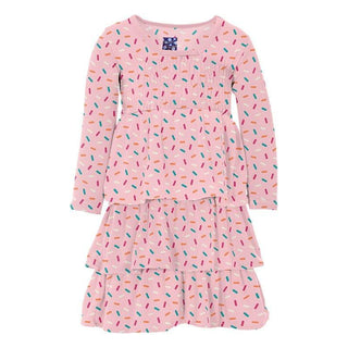 Girl's Print Bamboo Long Sleeve Layered Ruffle Dress - Lotus Sprinkles Baby & Toddler Dresses