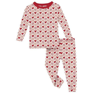Girl's Print Bamboo Long Sleeve Pajama Set - Natural Heart DoodlesKicKee PantsSize: 18-24 Months