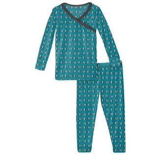Girl's Print Bamboo Long Sleeve Scallop Kimono Pajama Set - Bay Penguins Baby & Toddler Sleepwear