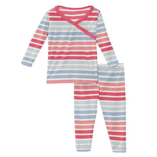 Girl's Print Bamboo Long Sleeve Scallop Kimono Pajama Set - Cotton Candy Stripe Baby & Toddler Sleepwear