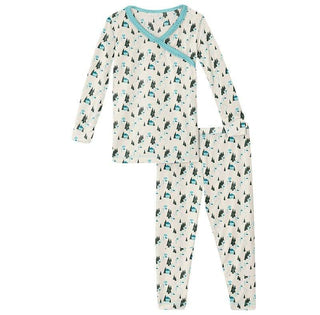Girl's Print Bamboo Long Sleeve Scallop Kimono Pajama Set - Natural Chairlift Baby & Toddler Sleepwear