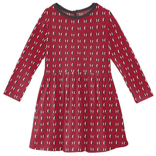 Girl's Print Bamboo Long Sleeve Twirl Dress - Crimson Penguins Baby & Toddler Dresses