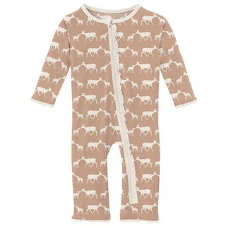 Girl's Print Bamboo Muffin Ruffle Coverall with Zipper - Doe and Fawn (15ANV) Baby & Toddler Sleepwear