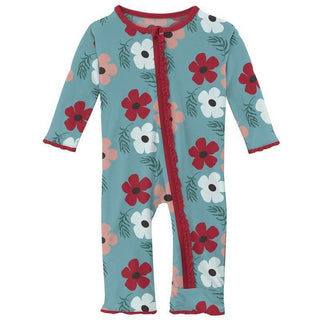 Girl's Print Bamboo Muffin Ruffle Coverall with Zipper - Glacier Wildflowers Baby & Toddler Sleepwear