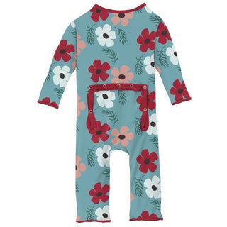 Girl's Print Bamboo Muffin Ruffle Coverall with Zipper - Glacier Wildflowers Baby & Toddler Sleepwear