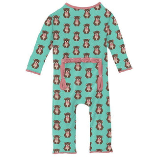 Girl's Print Bamboo Muffin Ruffle Coverall with Zipper - Glass Teddy Bear Baby & Toddler Sleepwear